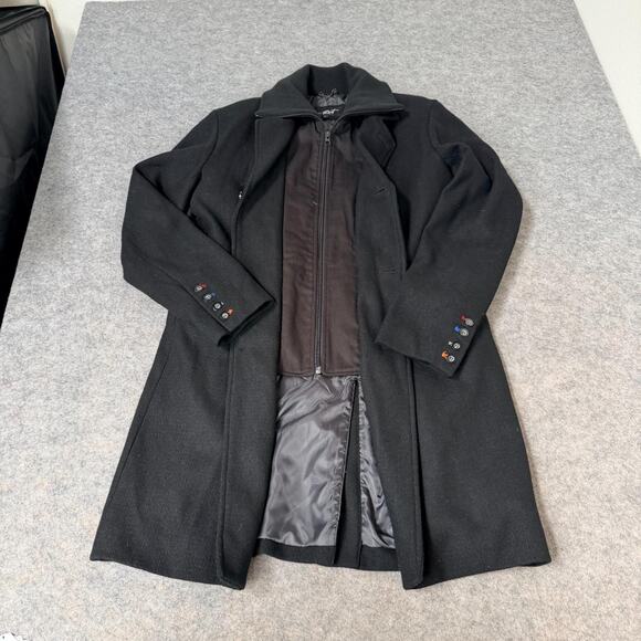 Black Rivet Pea Coat Mens Wool Blend Button Front Layered Warm Lined Size Small - Picture 8 of 13